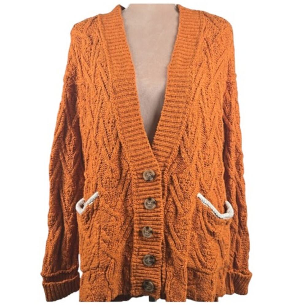Free People Montana Cable Cardigan Pumpkin Orange Size XS